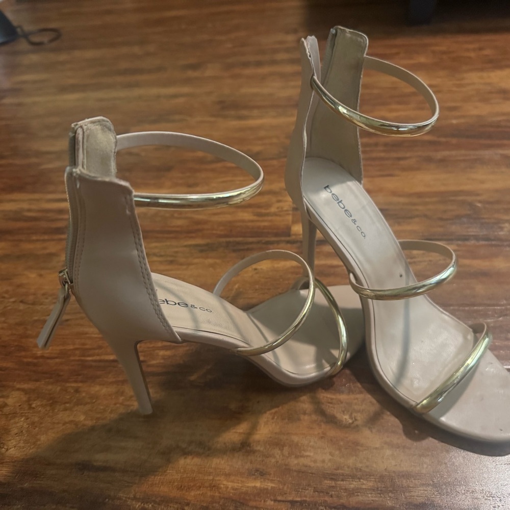 Bebe Gold and Cream Women's Heeled Sandals